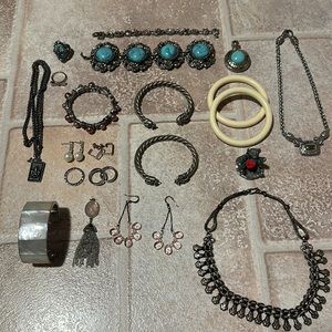 Jewelry Lot Vintage Costume Necklaces Bracelets Earrings Rings Pendant Cuffs Set